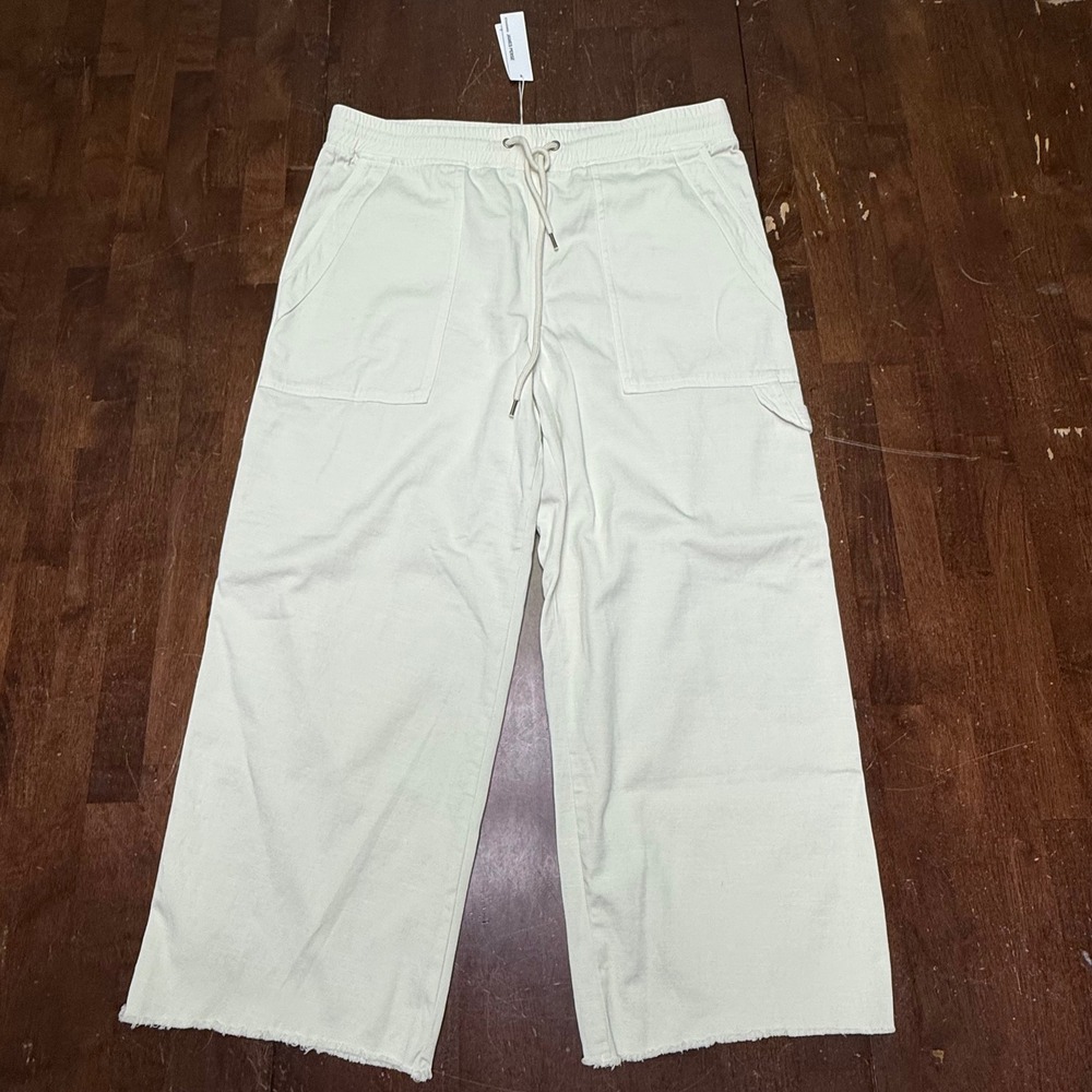 New James Perse Utility Pants Womens 2 Off White Wide Leg Raw Hem Cropped